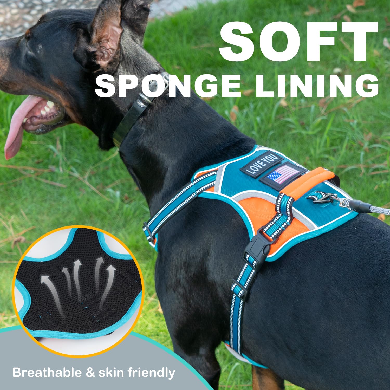 Wocume Dog Vest Harness For Large Dogs With 2 Dog Patches, No Pull Adjustable Harness With Handle For Walking Training, Reflecti